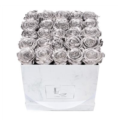 Classic Infinity Rose Box | Silver | M | Box: Marble White Square