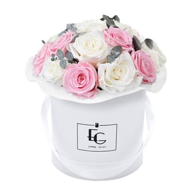 Splendid Eucalyptus Infinity Rosebox | Pure White & Bridal Pink | S