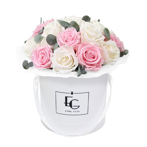 Splendid Eucalyptus Infinity Rosebox | Pure White & Bridal Pink | M