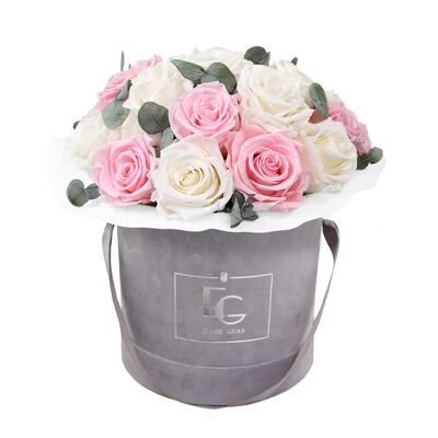 Splendid Eucalyptus Infinity Rosebox | Pure White & Bridal Pink | M