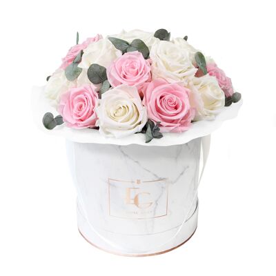 Splendide Rosebox Eucalyptus Infinity | Blanc pur et rose nuptial | M