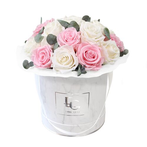 Splendid Eucalyptus Infinity Rosebox | Pure White & Bridal Pink | M