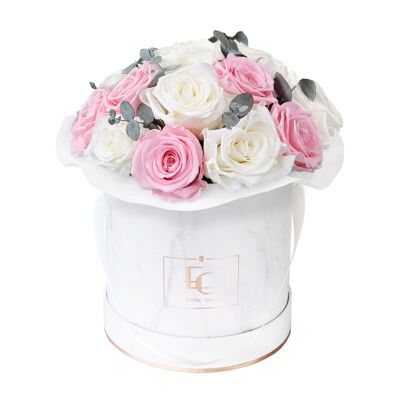 Splendid Eucalyptus Infinity Rosebox | Pure White & Bridal Pink | S