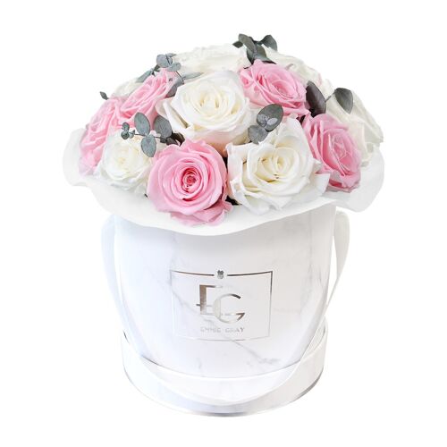 Splendid Eucalyptus Infinity Rosebox | Pure White & Bridal Pink | S