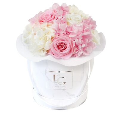 Splendido Ortensia Mix Infinity Rosebox | Rosa da sposa e bianco puro | S