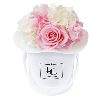 Splendid Hydrangea Mix Infinity Rosebox | Rosa nupcial y blanco puro | XS