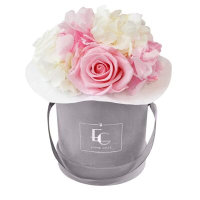 Splendid Hydrangea Mix Infinity Rosebox | Rosa nupcial y blanco puro | XS