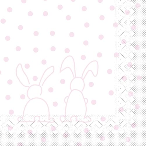 Einweg Serviette Rabbits in Rosa aus Tissue 33 x 33 cm, 20 Stück