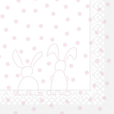 Einweg Serviette Rabbits in Rosa aus Tissue 33 x 33 cm, 20 Stück