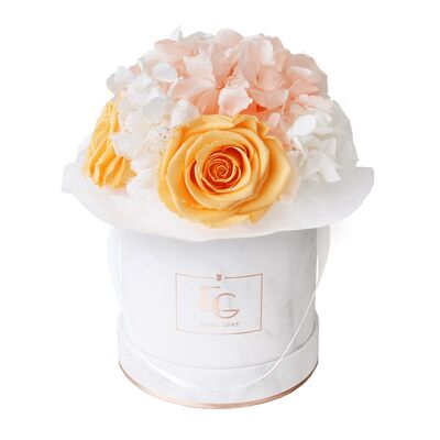 Splendid Hydrangea Mix Infinity Rosebox | Perfect Peach & Pure White | XS