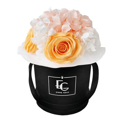 Splendid Hydrangea Mix Infinity Rosebox | Melocotón perfecto y blanco puro | XS