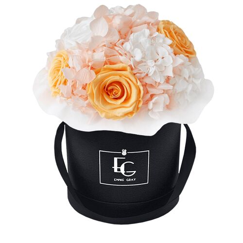 Splendid Hydrangea Mix Infinity Rosebox | Perfect Peach & Pure White | S