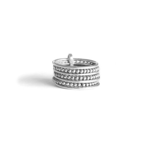 Bague semainier lignes et perles Argent