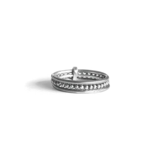 Bague trois rangs lignes et perles Argent