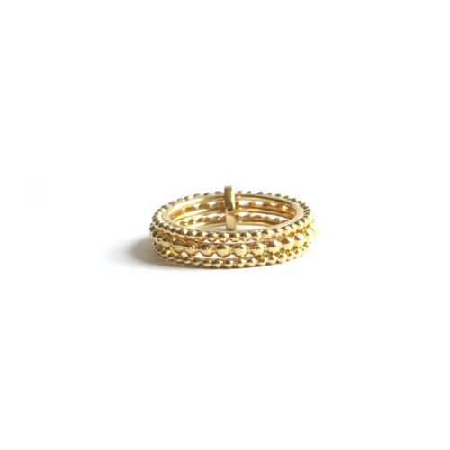 Bague trois rangs mix de perles Vermeil