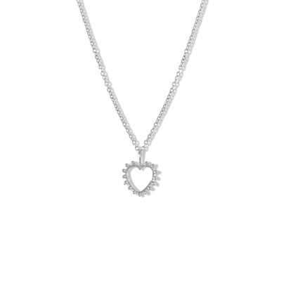 Beaded Heart Necklace, Aura in Silver