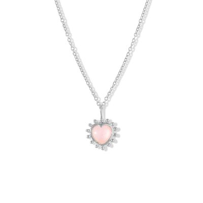 Collar Corazón con Cuentas, Aura en Plata y Cuarzo Rosa