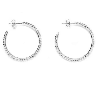 Pearl line hoops (3.5 cm) Silver