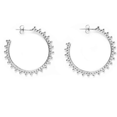 Hoop earrings with three profile pearls Silver