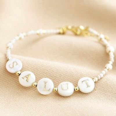 Bracelet en perles de pierres semi-précieuses Salut en or