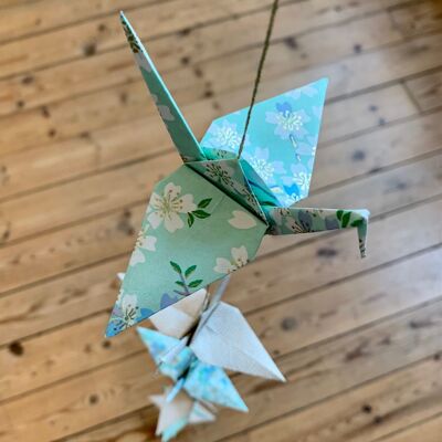 Guirnalda de origami, verde agua y blanco