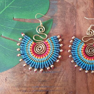 Blue tropic boho macrame earrings