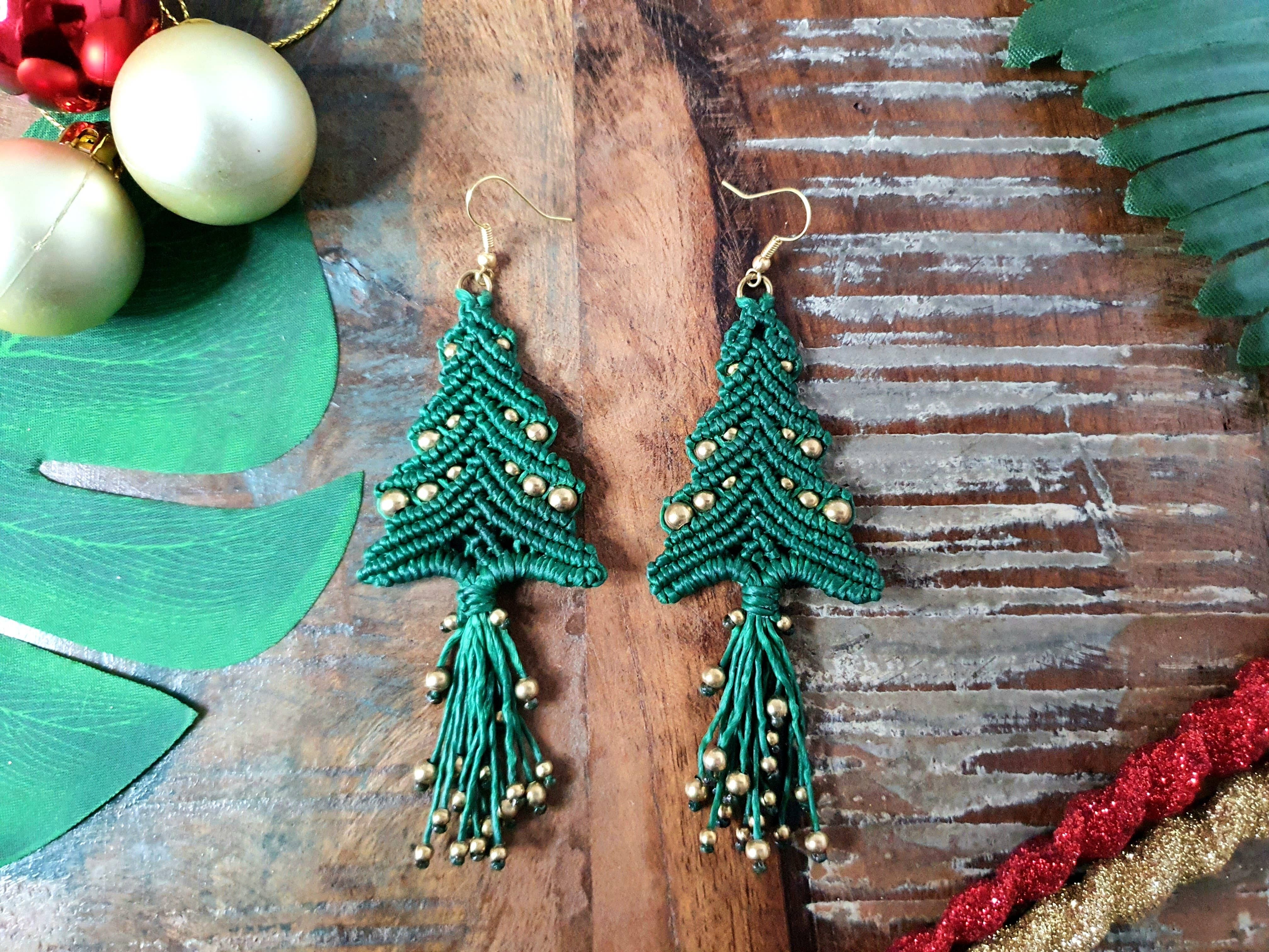 Beaded christmas deals tree earrings