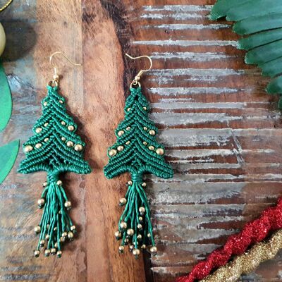Christmas Tree boho macrame earrings
