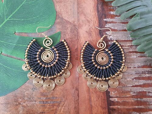 Egyptian Queen black macrame & spiral boho earrings