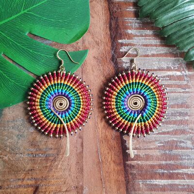 Full moon rainbow boho macrame earrings