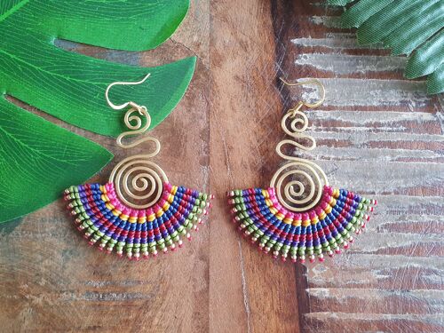 Funky rainbow boho macrame earrings