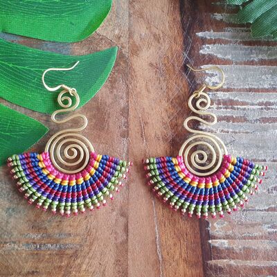 Boucles d'oreilles macramé boho arc-en-ciel funky