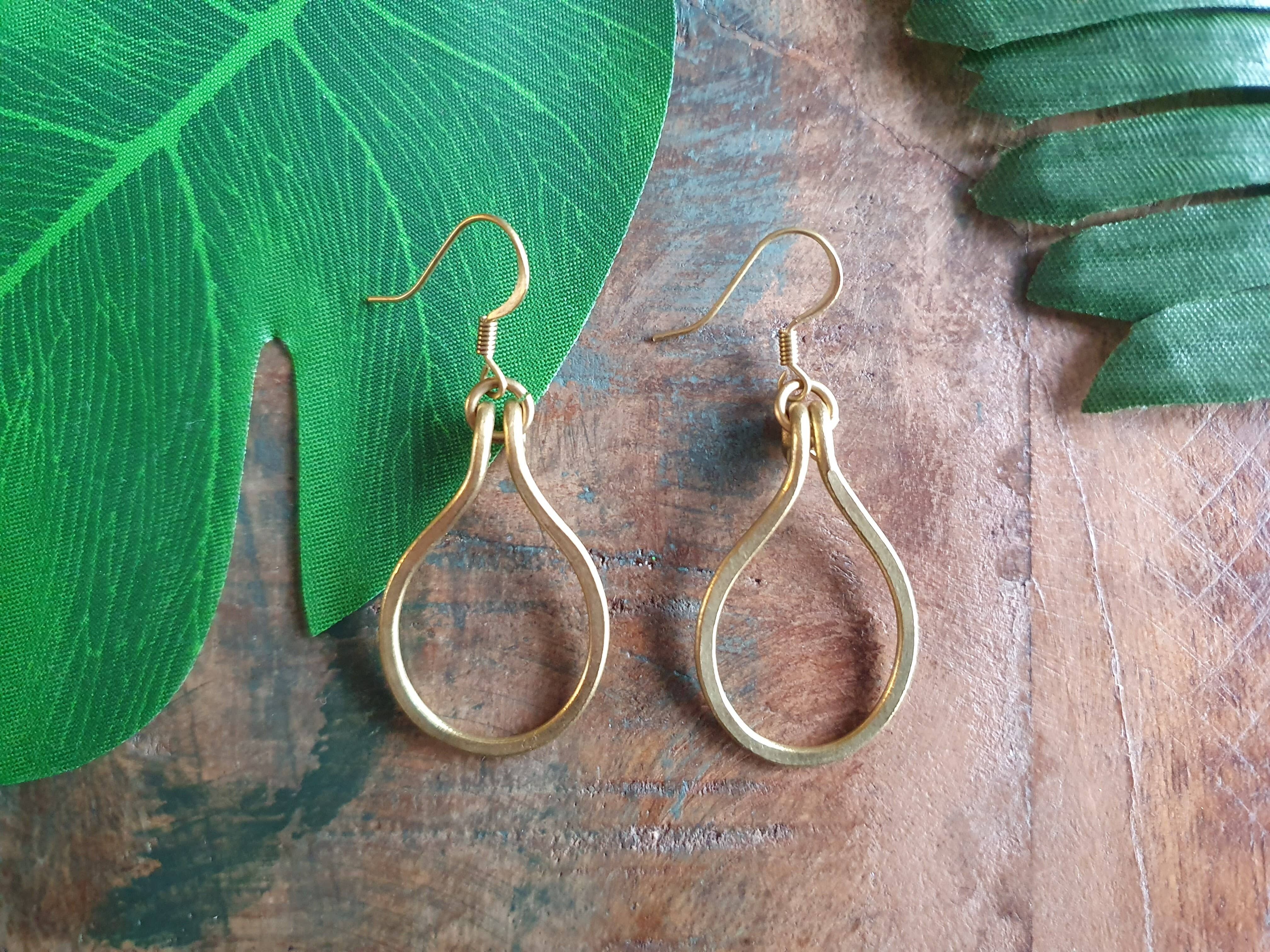 Brass wire wrapped fan earrings