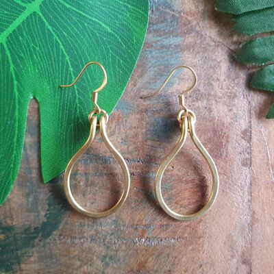 Hammered gold brass wire raindrop horseshoe earrings