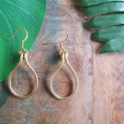 Hammered gold brass wire raindrop horseshoe earrings
