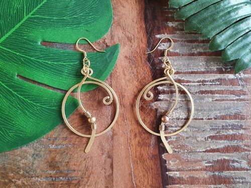 Hoop circle & line gold brass wire earrings