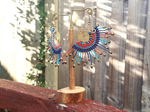 Sunburst blue boho macrame earrings