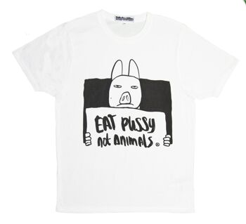 T-shirt Mange la chatte pas les animaux BLANC 3