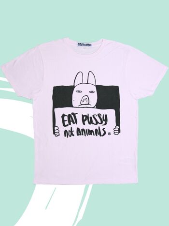 T-shirt Mange la chatte pas les animaux ROSE 1