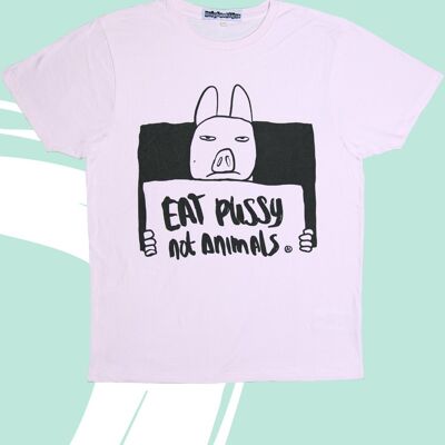 T-shirt Mange la chatte pas les animaux ROSE