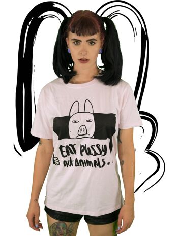 T-shirt Mange la chatte pas les animaux ROSE 2