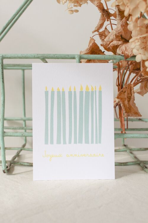 Carte postale Joyeux anniversaire bougies - vert