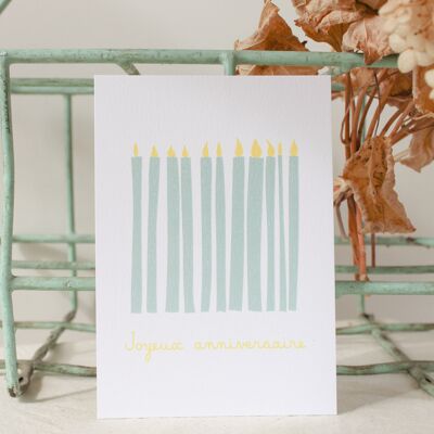 Postcard Happy birthday candles - green
