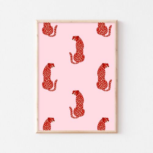 Red Cheetah Wall Art Print - 1