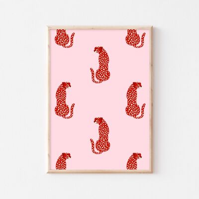 Red Cheetah Wall Art Print - 1