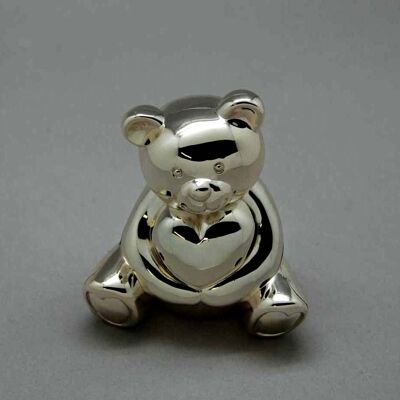 Piggy bank in silver metal Ourson
