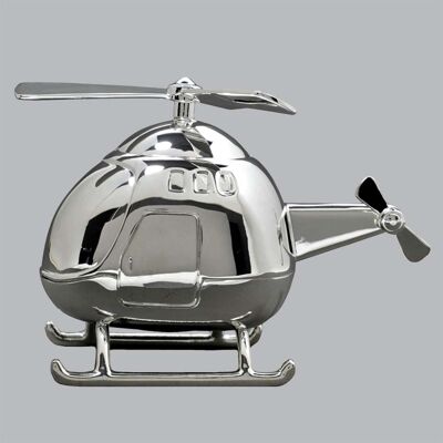 Spardose aus silbernem Metall Hubschrauber
