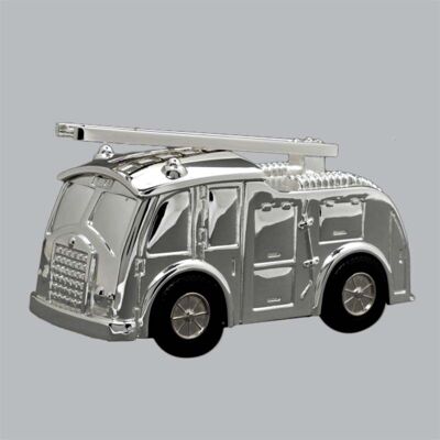 Money box in silver metal Fire truck