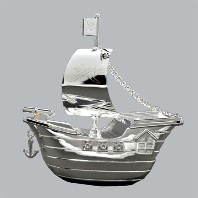 Money box in silver metal Pirate Ship