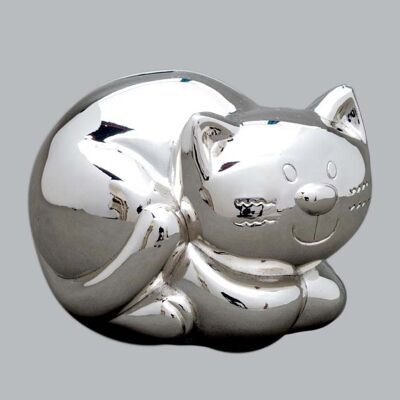 Money box in silver metal Cat